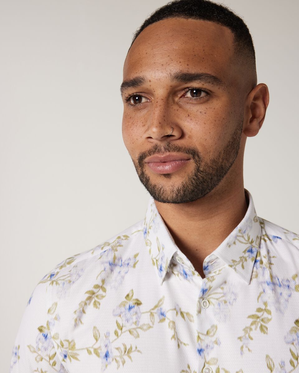 Slim Floral Print Long Sleeve Dress Shirt